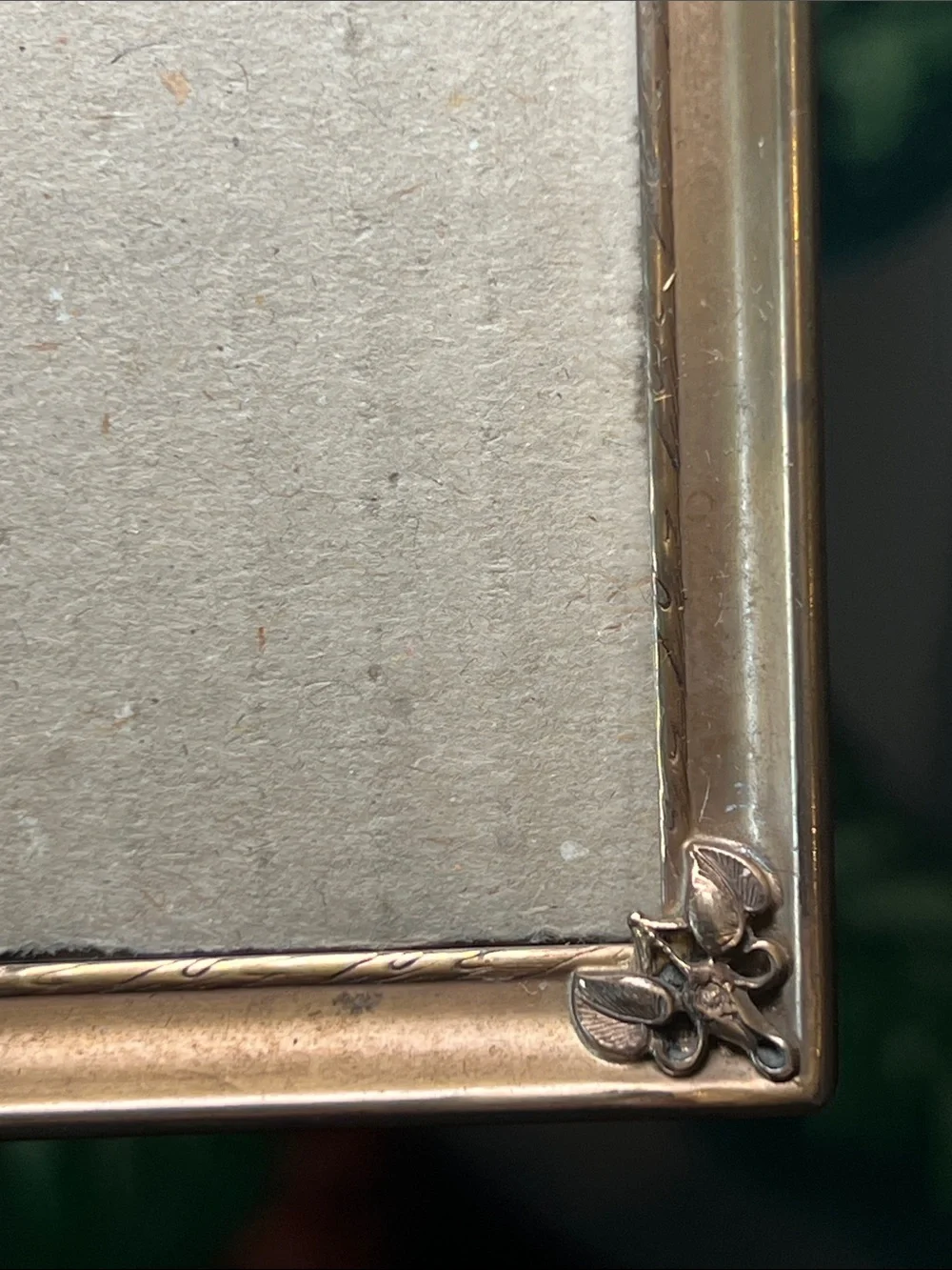 Vintage Mid-Century Modern Brass Metal Snapdragon Velvet Back Picture Frame